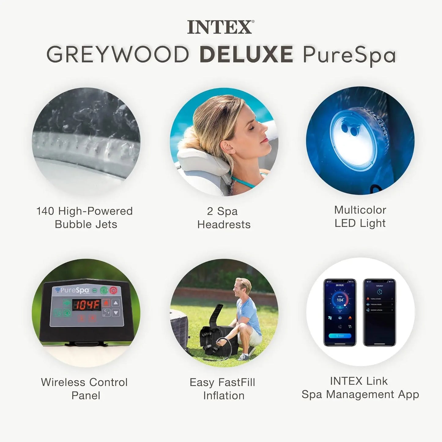 Deluxe Inflatable Spa Set, Energy Efficient Cover, Spa Control App & Wireless, Custom