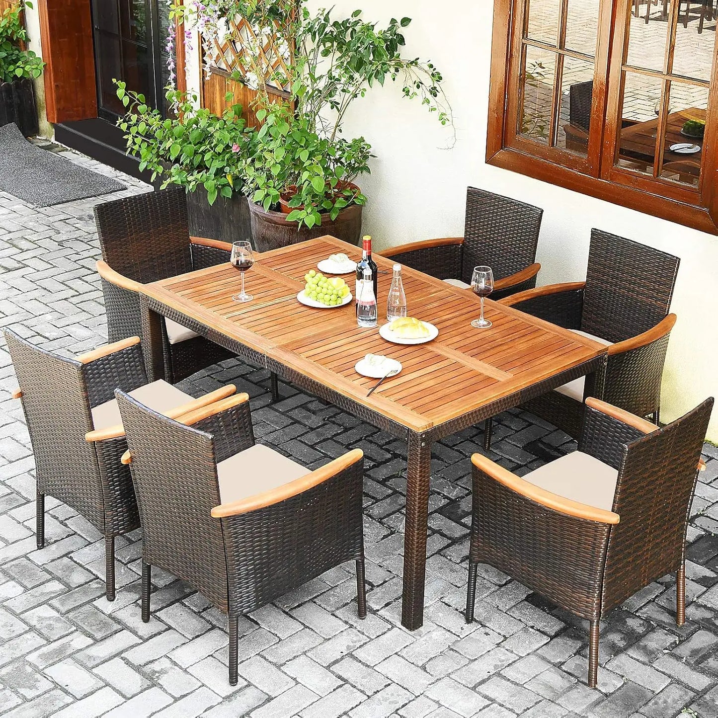 Steel  Frame Wicker Patio Chairs 6pcs