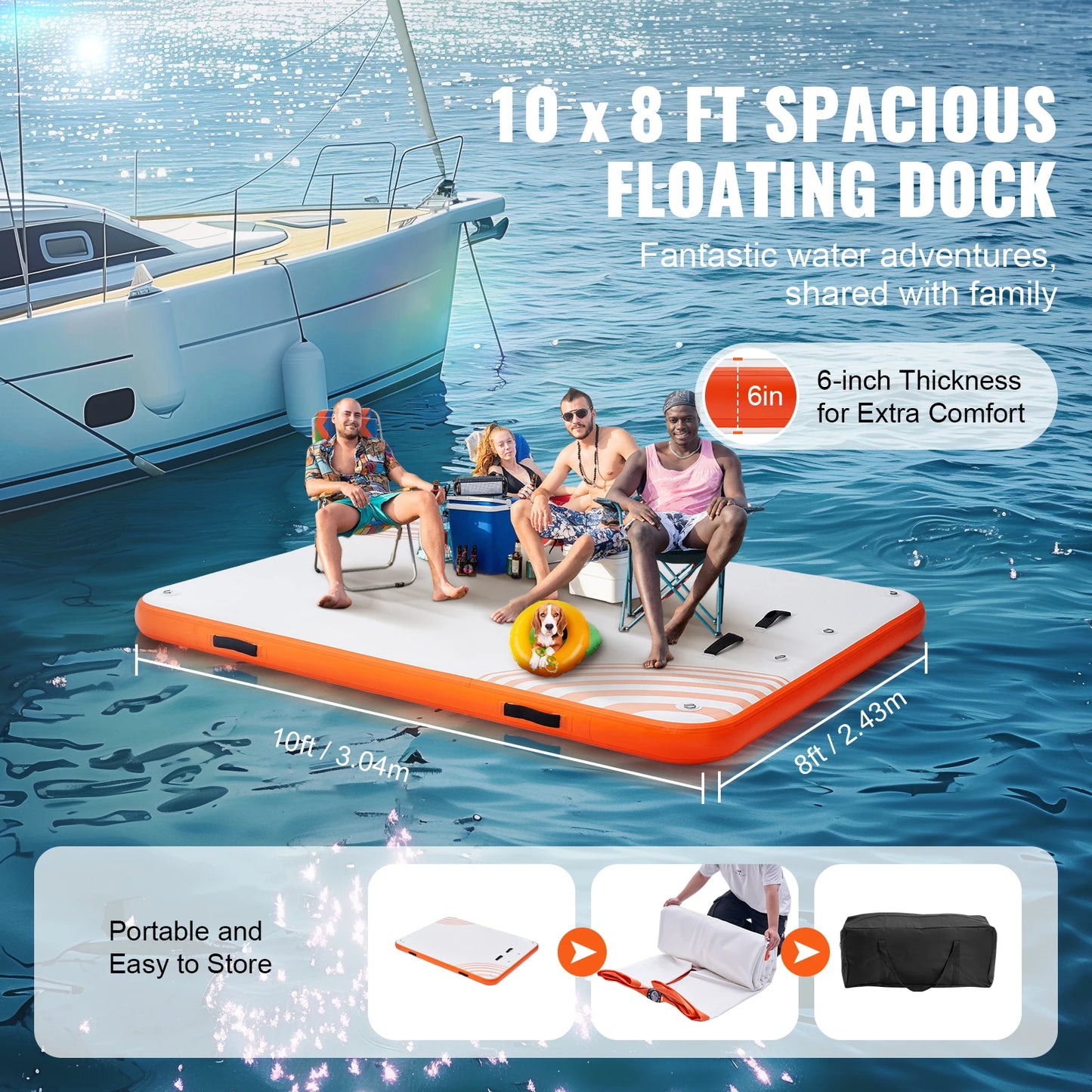 Inflatable Floating Dock Non-Slip Water Dock Mat with Detachable Ladder