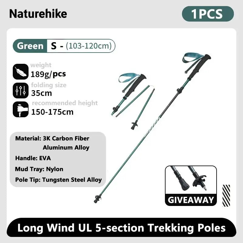 Naturehike Carbon Fiber Trekking Poles 5 Sections Portable Folding Climbing Sticks Outdoor Hiking Collapsible Walking Sticks