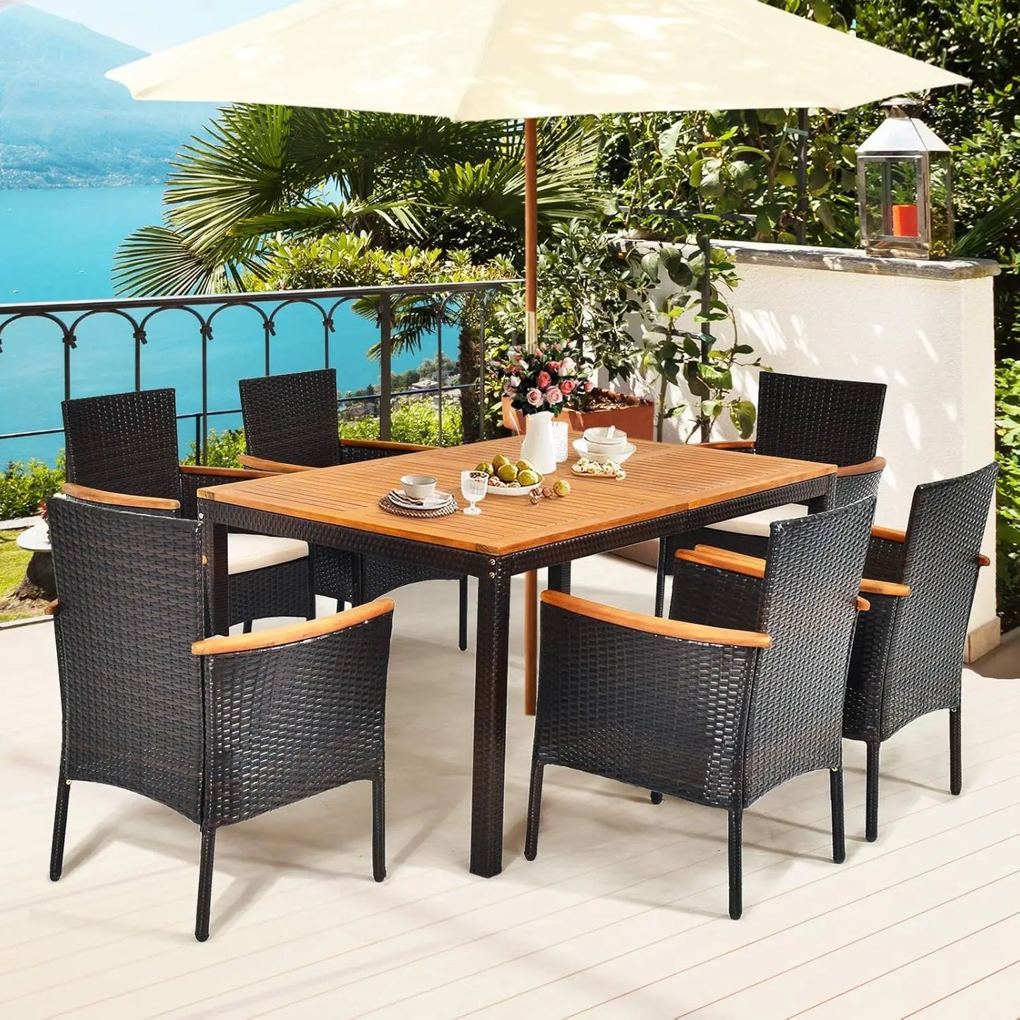 Steel  Frame Wicker Patio Chairs 6pcs