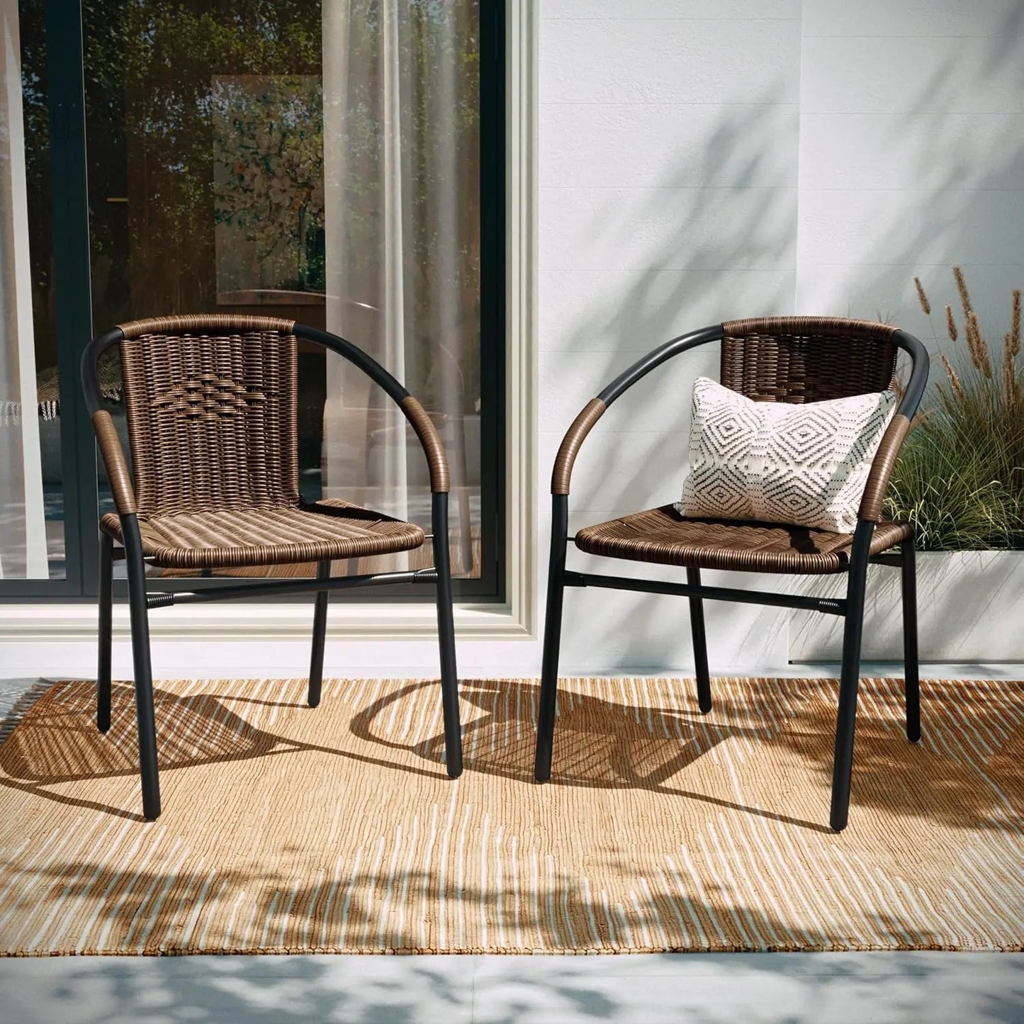 Stackable Rattan Chairs Curved Back