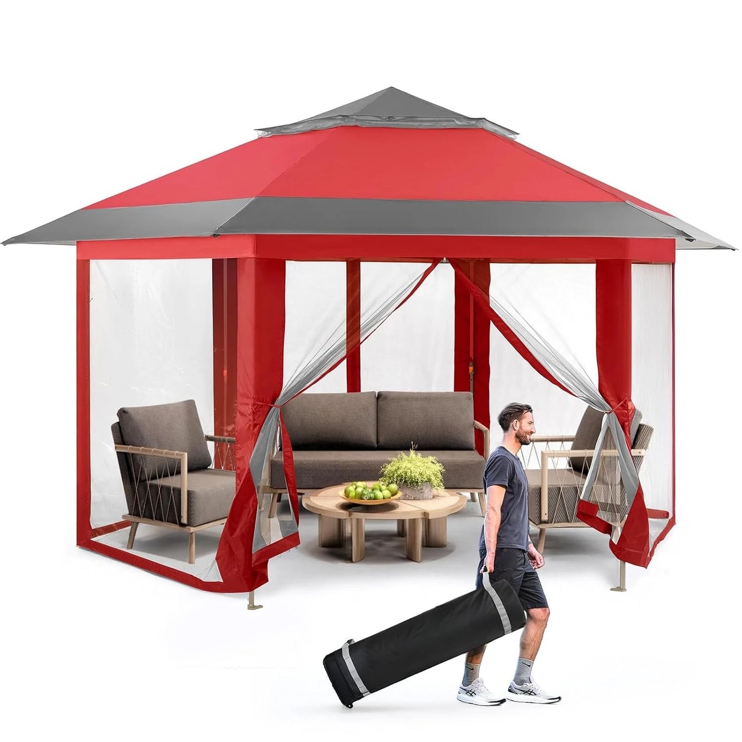 13x13 Portable Pop-Up Gazebo Tent with Mosquito Netting