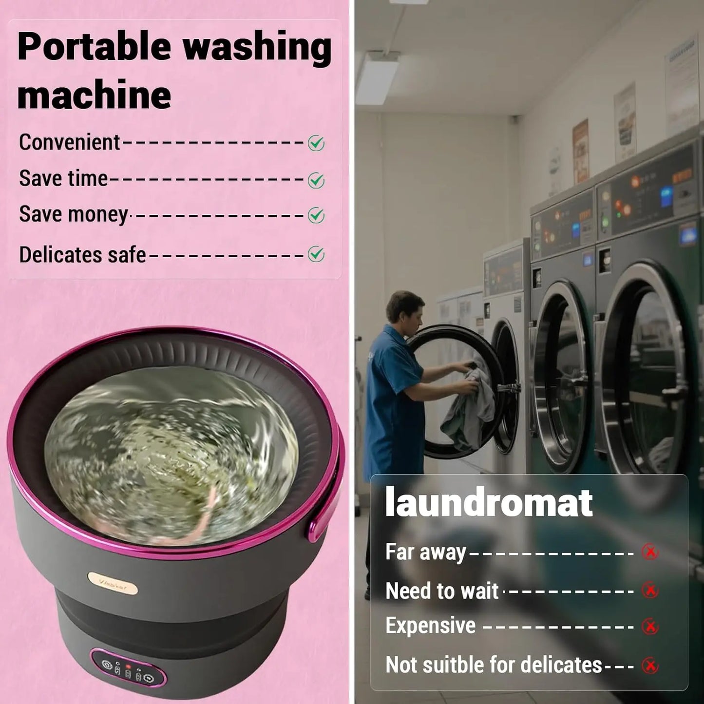 Portable Washing Machine 13L Foldable Mini Washer with with 4 Modes
