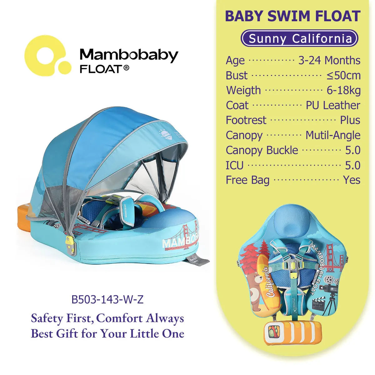 Mambobaby Baby Pool Float  For Infant Non-Inflatable Natation Buoy With Parasol