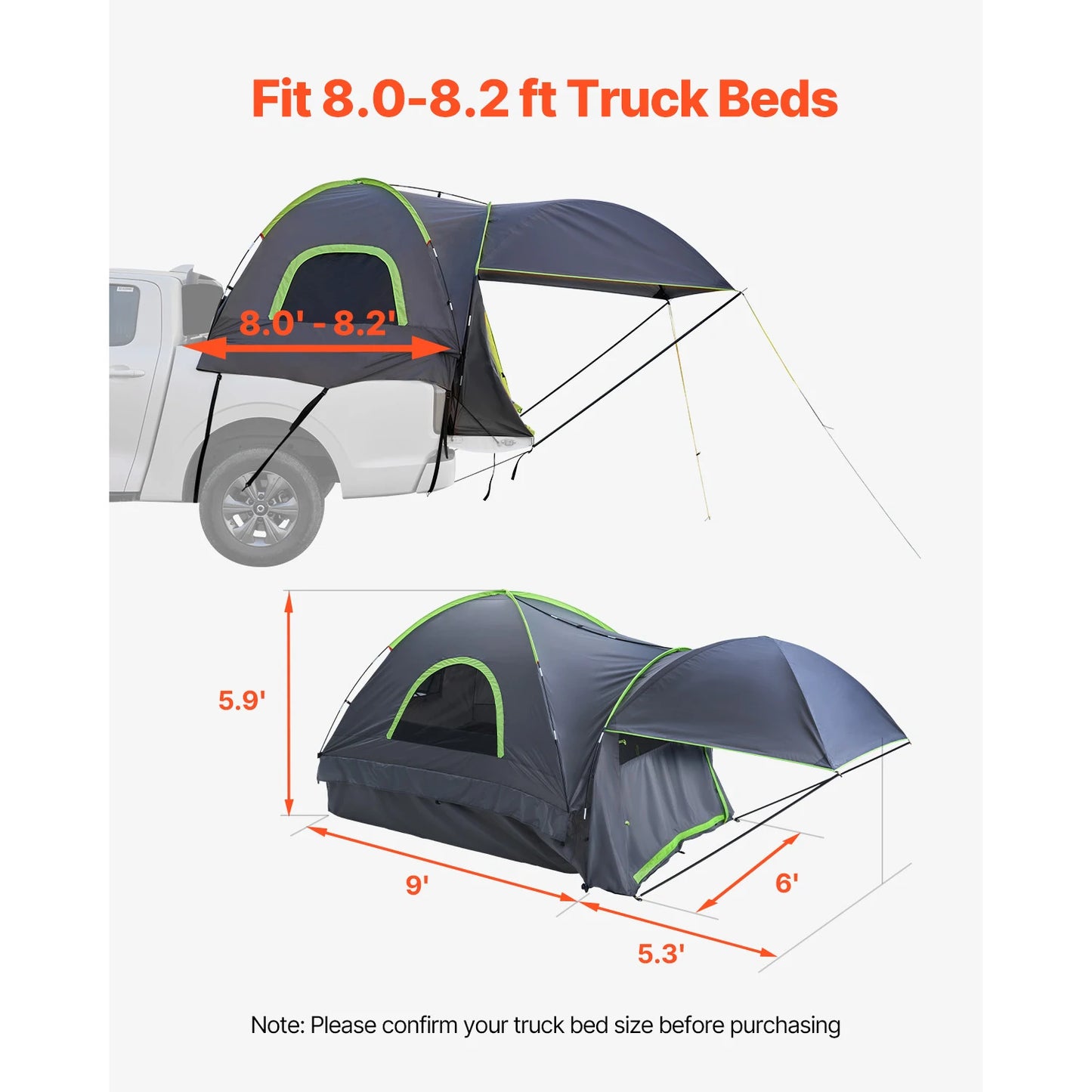 Pickup Truck Bed Tent for Camping Waterproof PU2000 2-3 Person