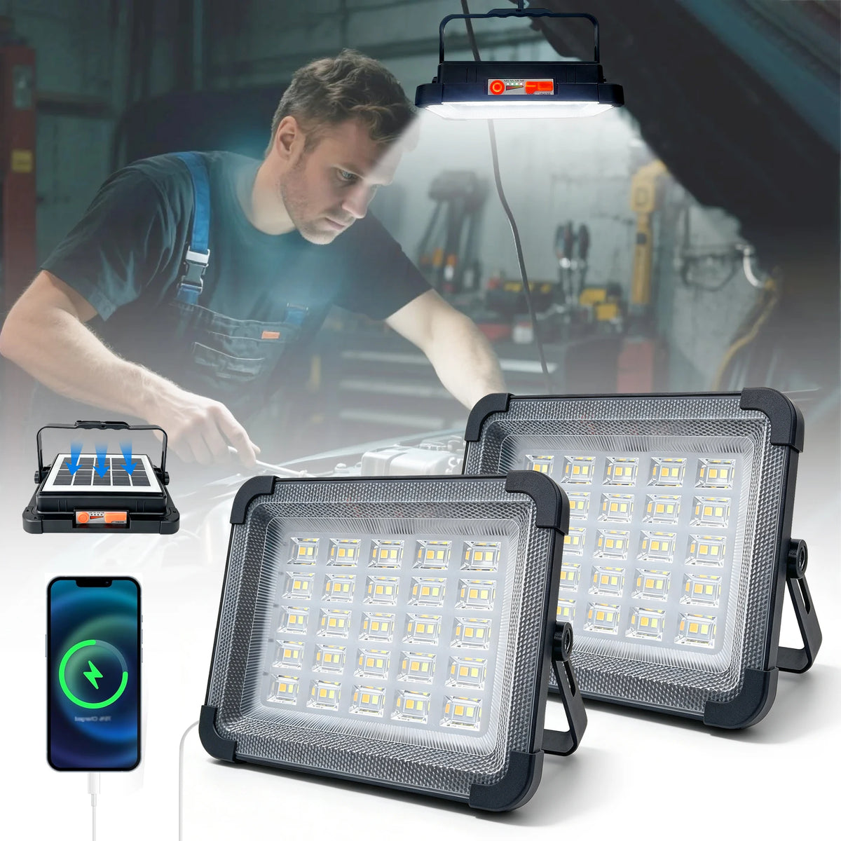 Portable Solar Rechargeable LED Floodlight & Emergency Camping Lantern