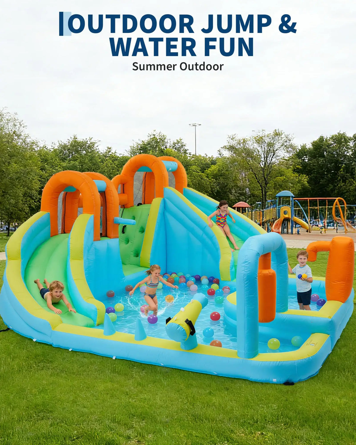 HiMiss 10-in-1 Inflatable Bounce House & Water Slide with 550W Blower