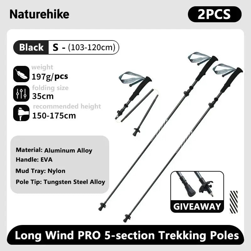 Naturehike Carbon Fiber Trekking Poles 5 Sections Portable Folding Climbing Sticks Outdoor Hiking Collapsible Walking Sticks