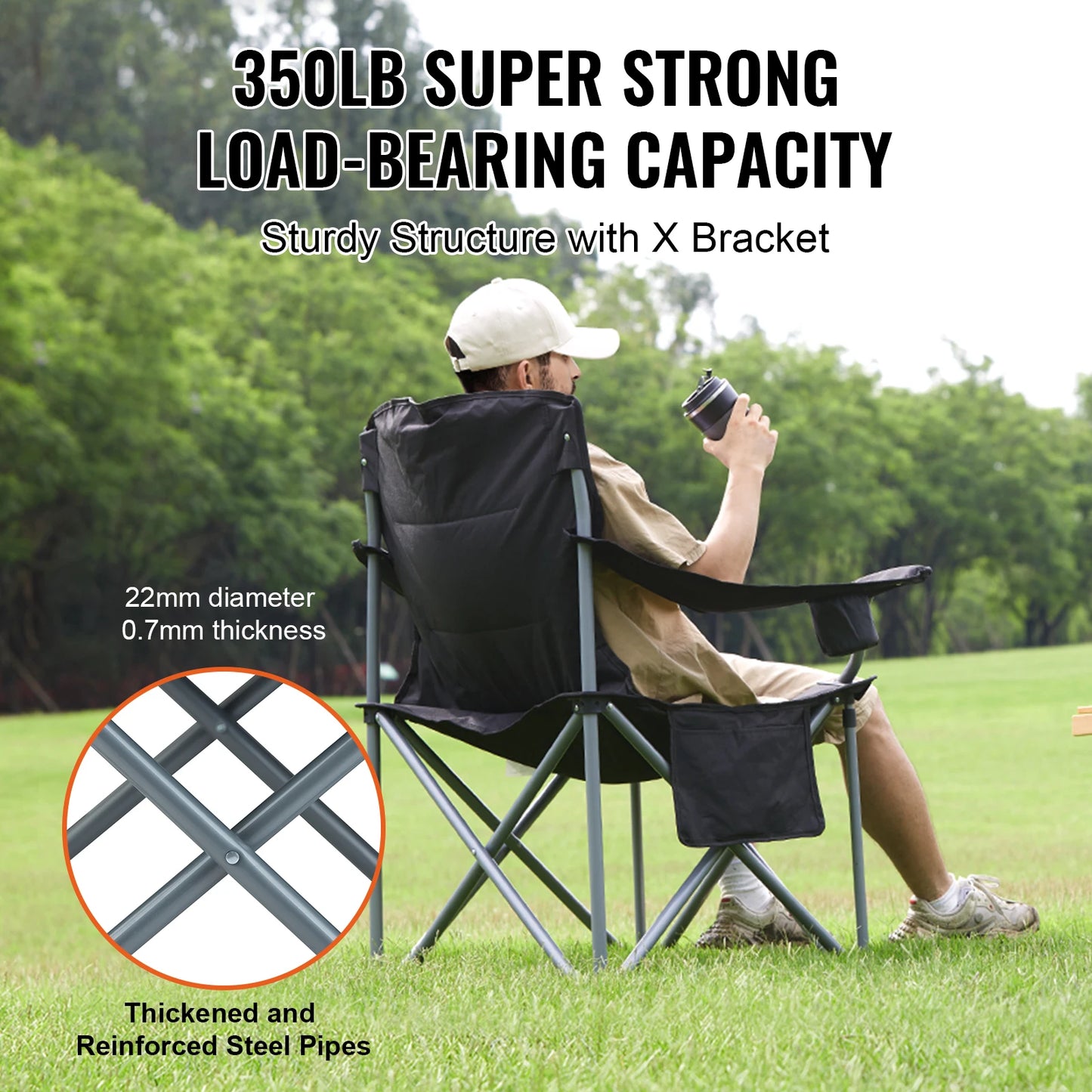 Folding Chair for Adults Portable Quad Lumbar Back Padded Arm Chair