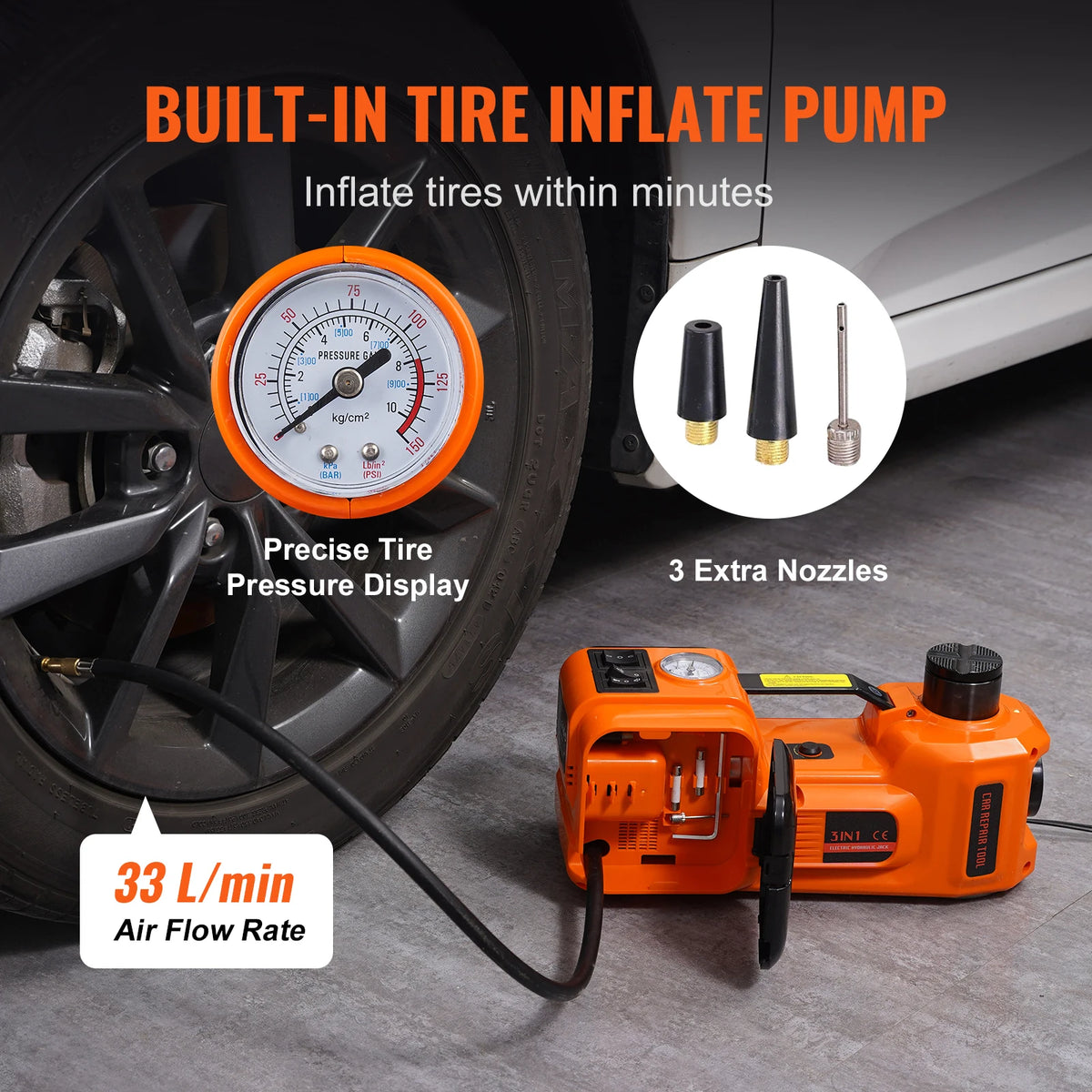 SucceBuy 5-Ton 12V Electric Hydraulic Car Jack with Tire Inflator