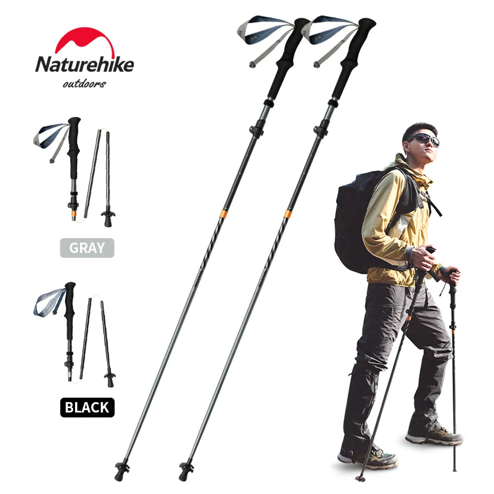 Naturehike Carbon Fiber Trekking Poles 5 Sections Portable Folding Climbing Sticks Outdoor Hiking Collapsible Walking Sticks