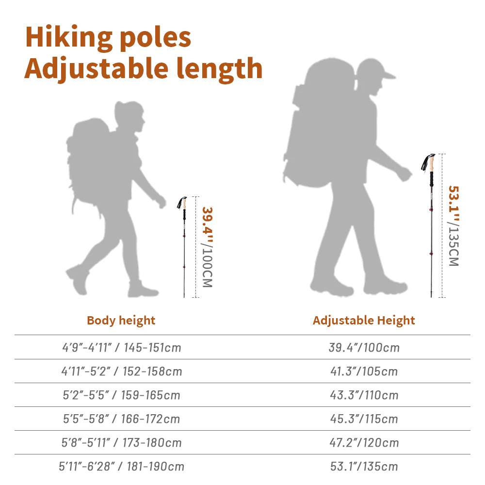 Trekking Poles 2pcs Carbon Fiber Collapsible Telescopic Sticks