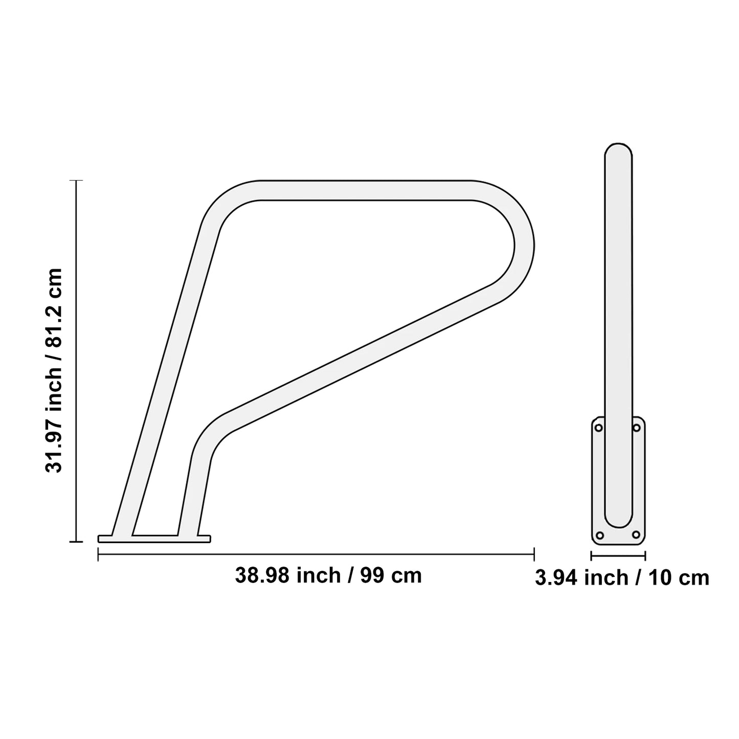 Pool Handrail Stainless Steel with Base Plate for Indoor/Outdoor w/ Grip Cover for Decks