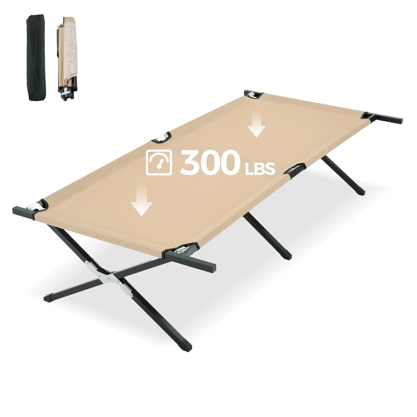 JHK Portable Folding Camping Marching Bed 300 LBS Capacity Collapsible Camping Cot