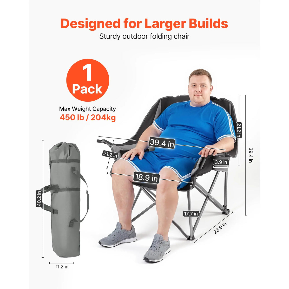 SucceBuy Oversized Padded Camping Chair with Cup & Wine Glass Holders