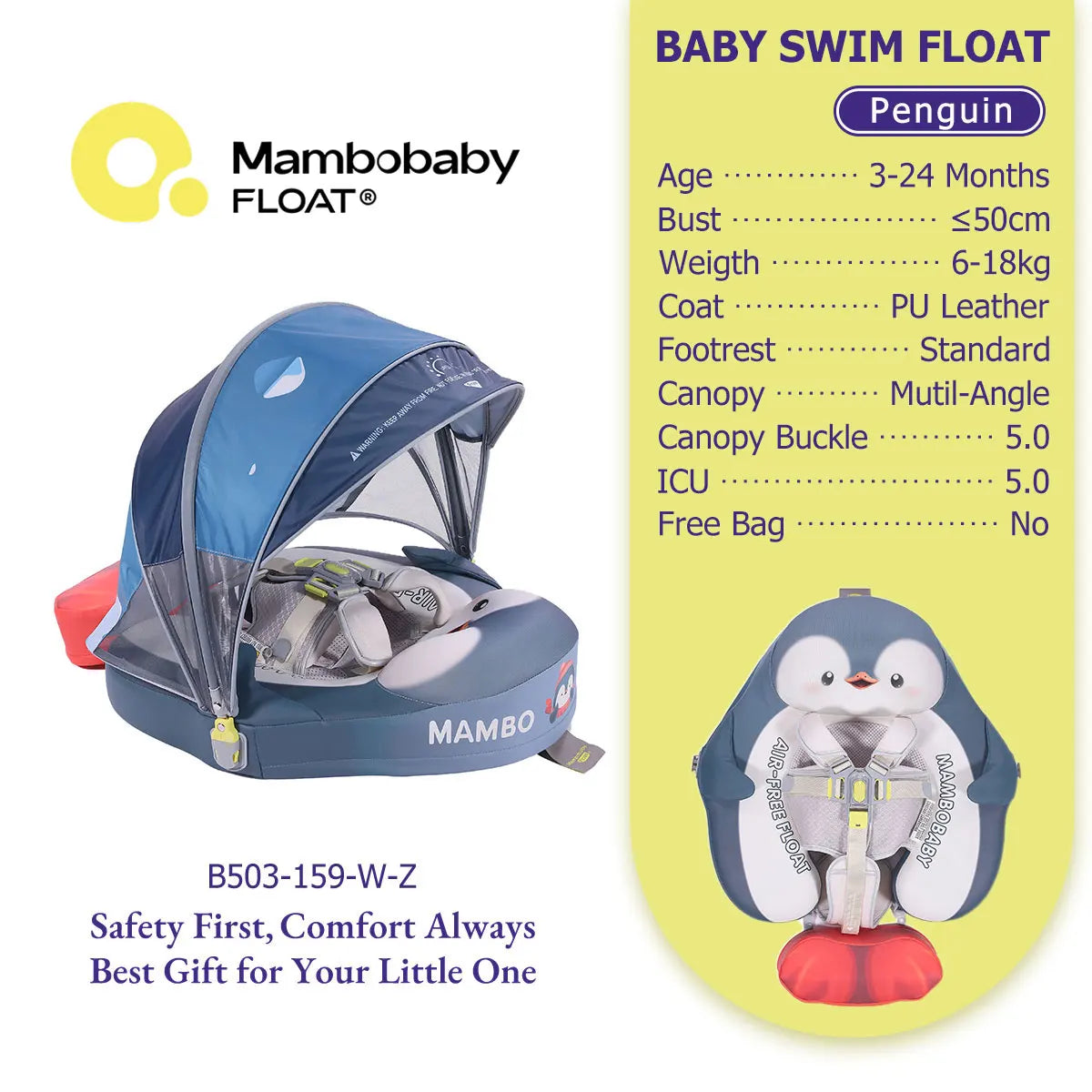 Mambobaby Baby Pool Float  For Infant Non-Inflatable Natation Buoy With Parasol