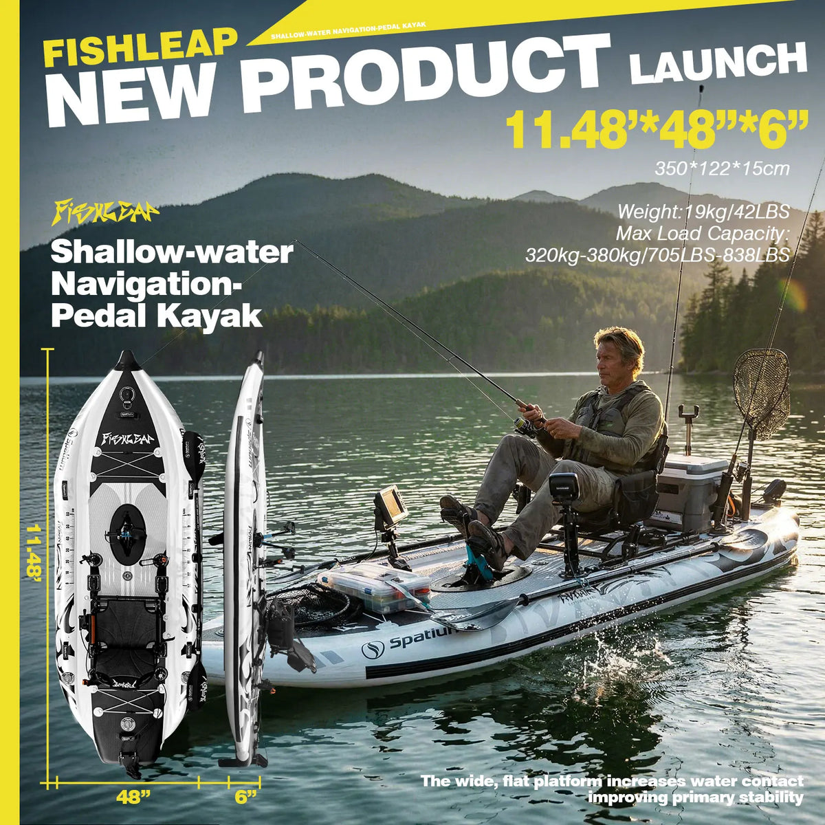Spatium FishLeap 11.5' Inflatable Pedal Drive Fishing Kayak with Motor