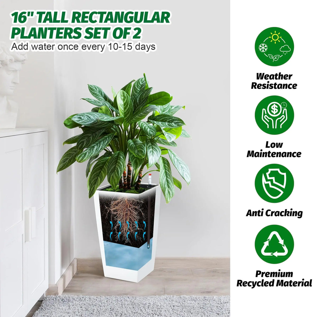 Set of 2 Self-Watering Tall Planters