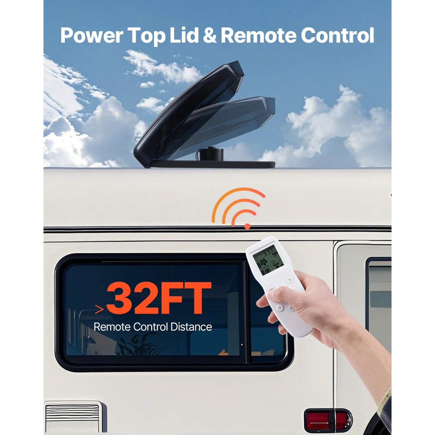 RV Roof Vent Fan 14 inch 12V 10-Speed Reversible Fan with Remote Control