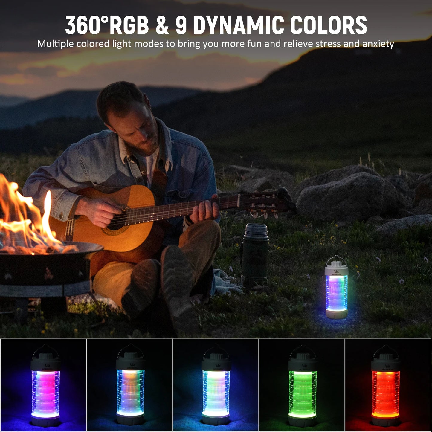 Camping Lantern 550LM Rechargeable LED Flashlight Waterproof EDC Work Light RGB Torch Power Bank Mini Magnetic Lamp