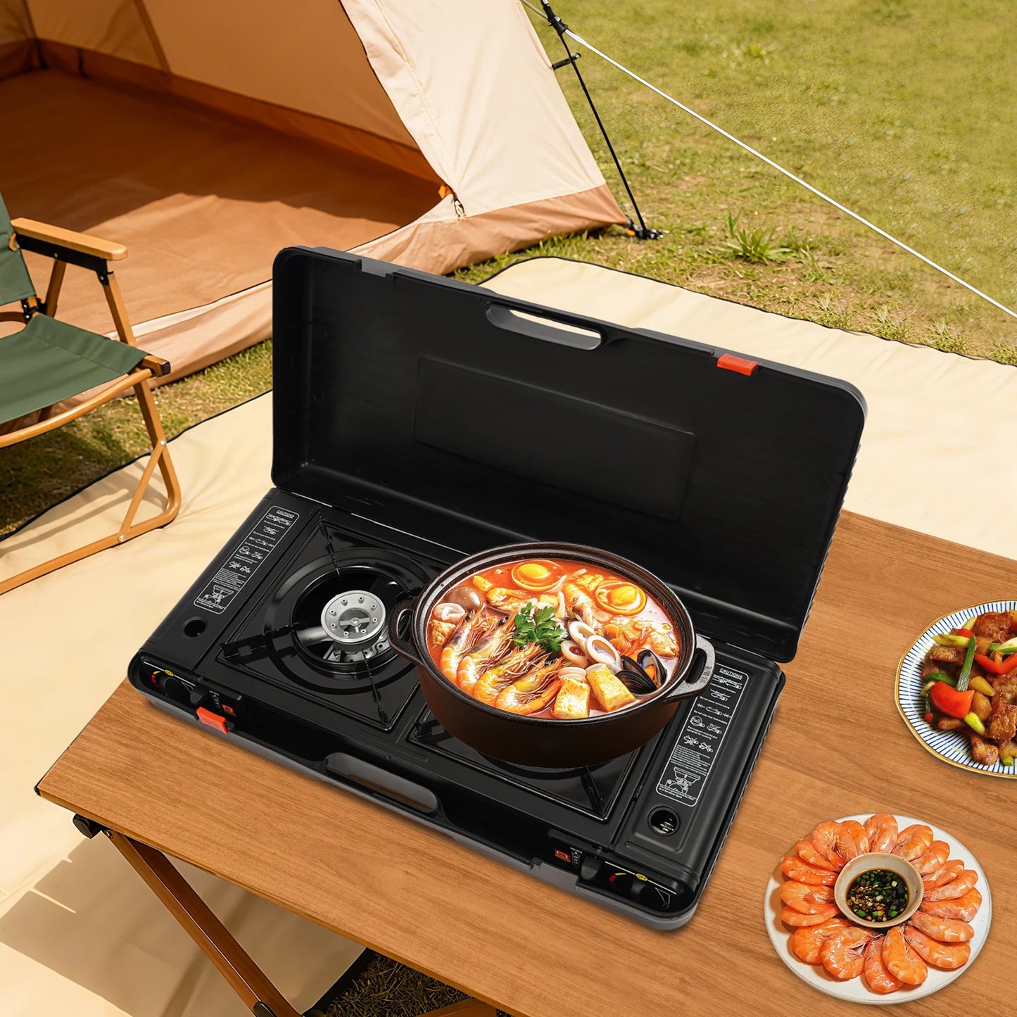 2 Burners Portable Gas Stove with Piezo Ignition and Carrying Case