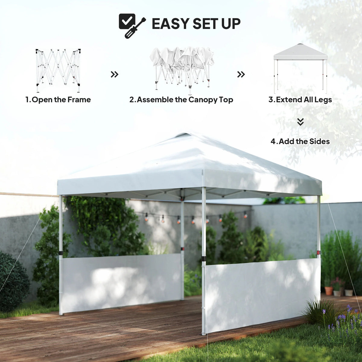 10' x 10' Pop-Up Canopy Tent with 2 Half Sidewalls – White