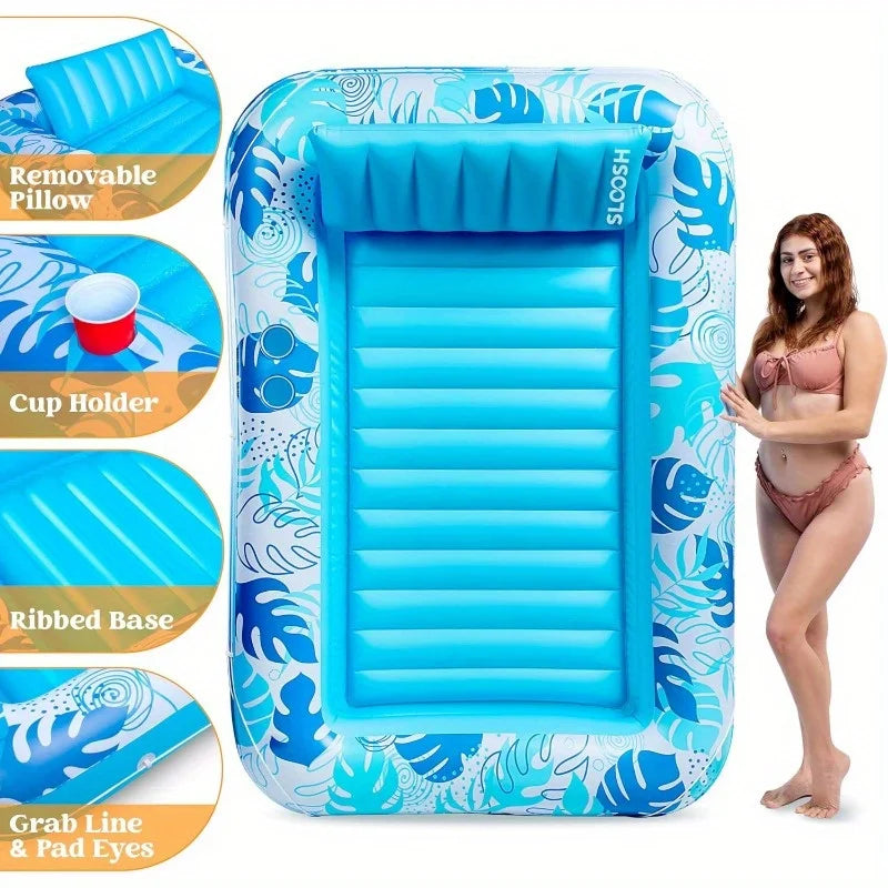 JOYFY 4 in 1 Suntan Tub Raft Floatie Inflatable Tanning Pool  70" x 46"