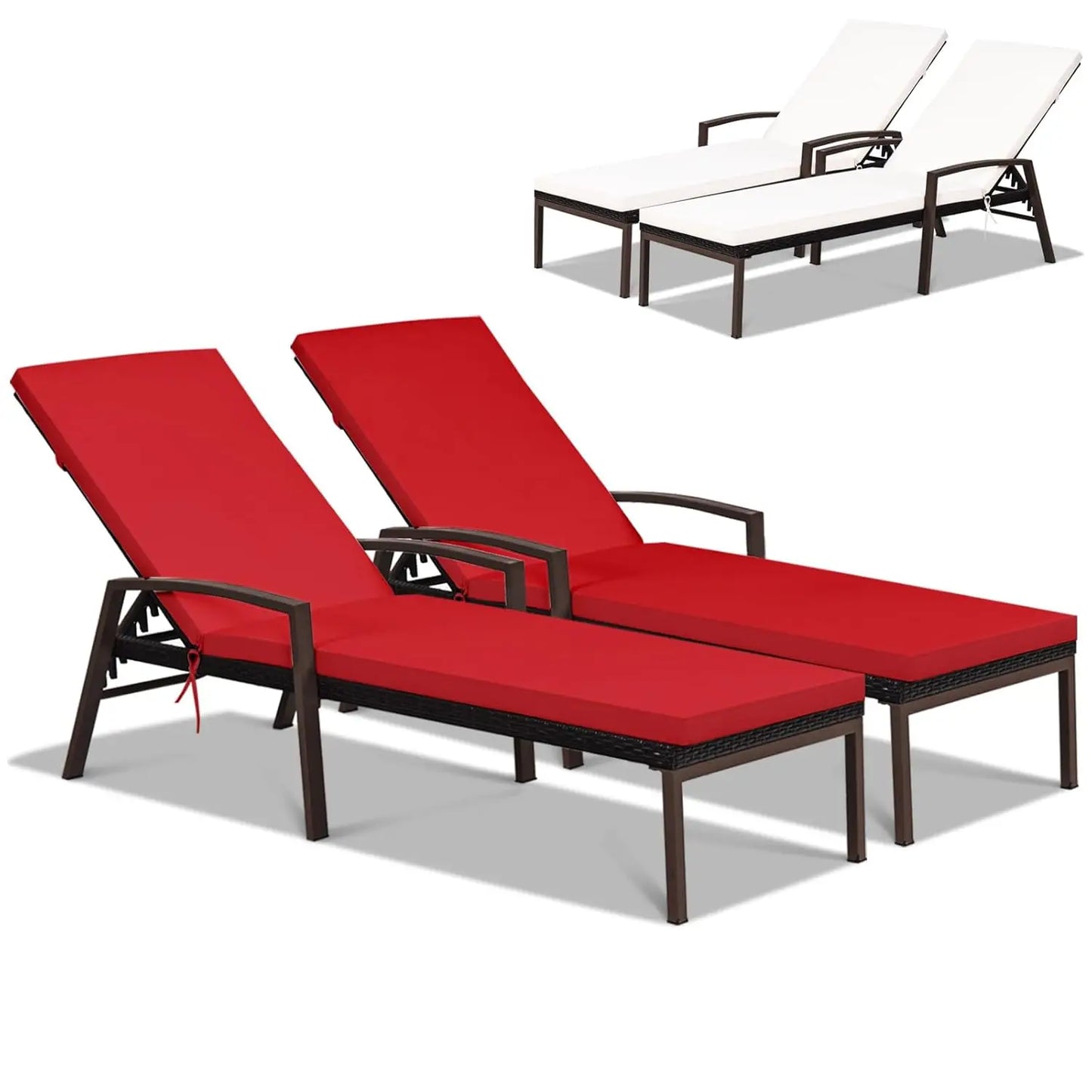 2 PCS Patio Rattan Chaise Lounge