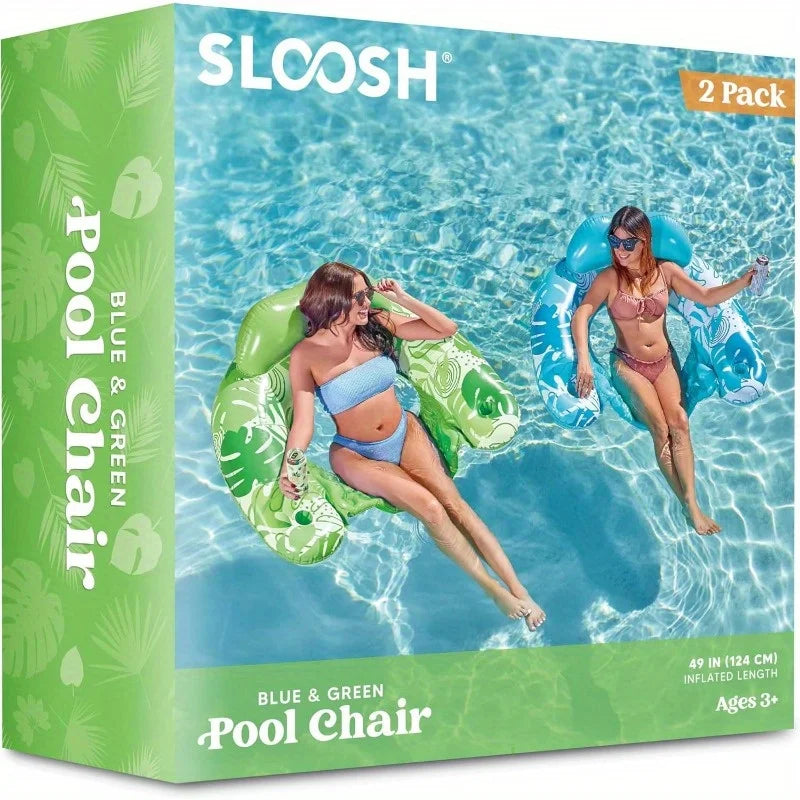2 Pack Pool Chairs Inflatable Pool Floats with Cup Holders Hammock Noodle Mat for Relaxing Summer Water Fun
