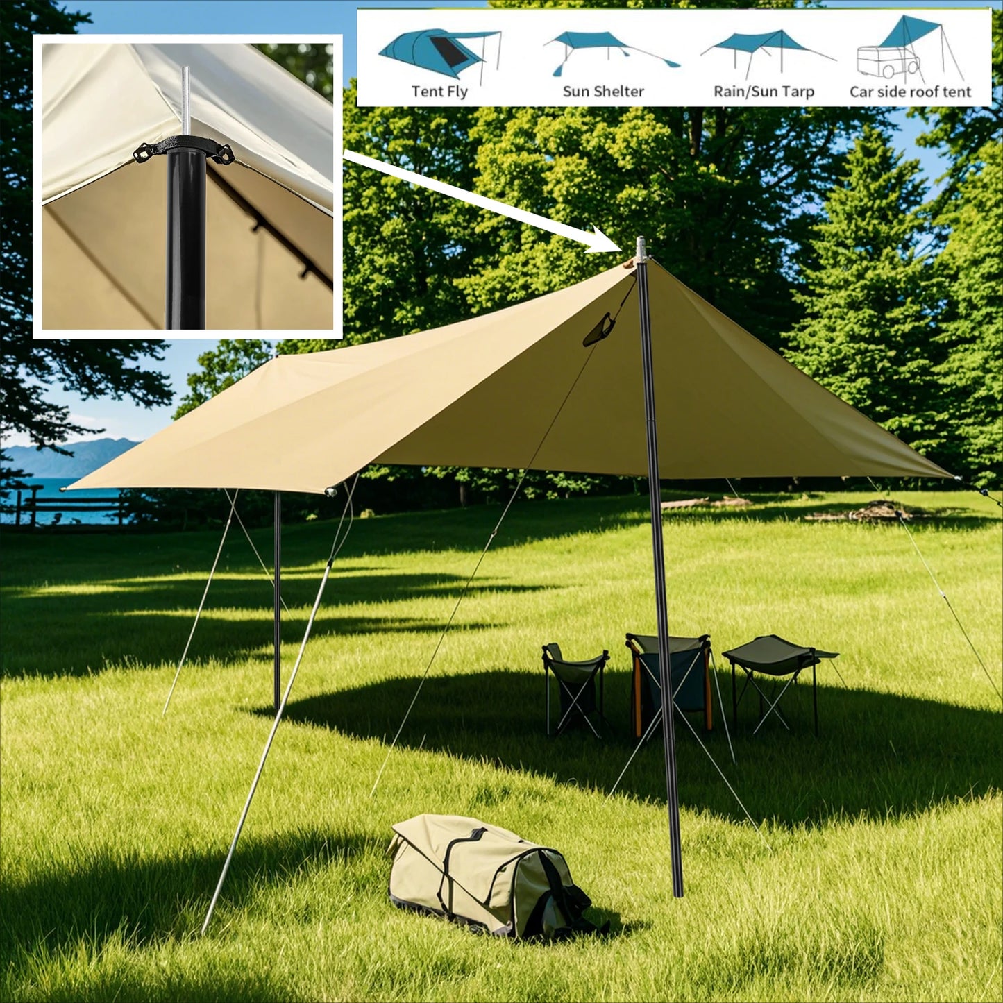 Telescopic Tent Poles Set of 2 Universal Adjustable Aluminium Camping Awning Poles Sun Sail Shelter Rods Tarp Tent Accessories