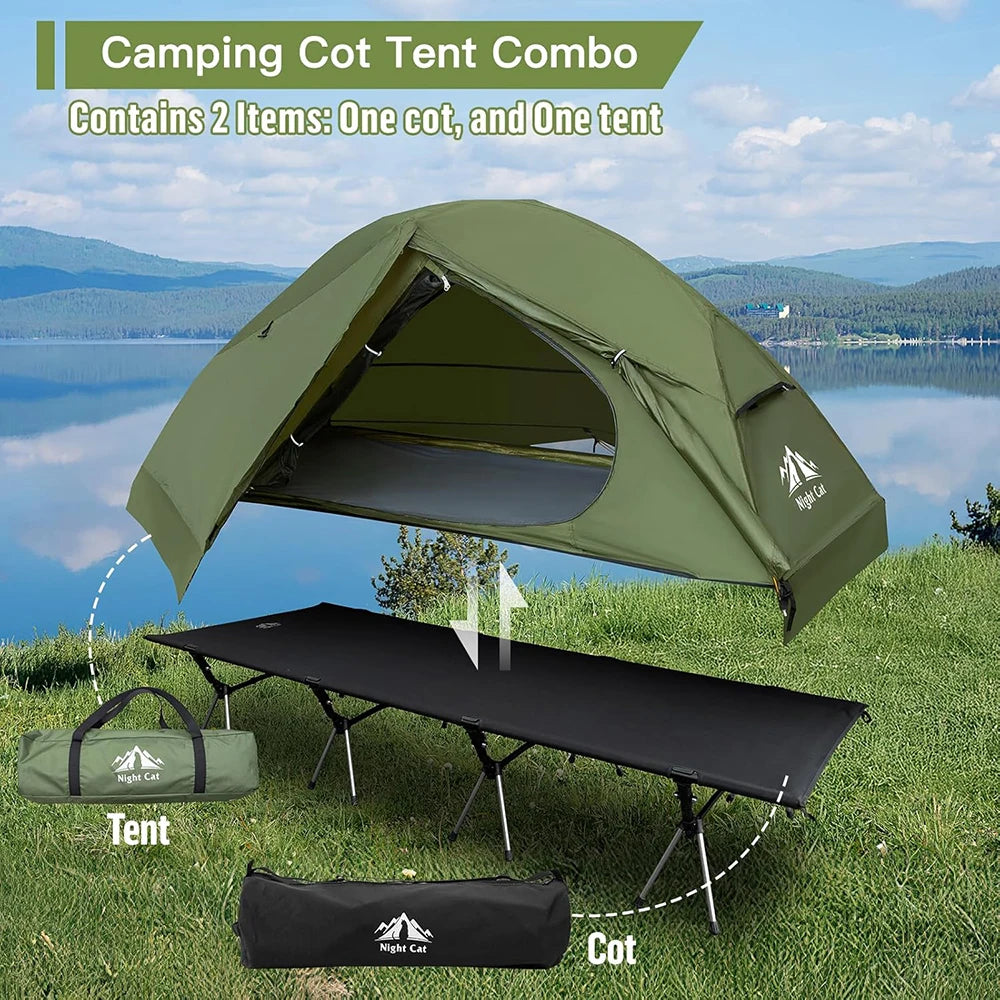 Night Cat Single Person Elevated Camping Cot Tent – Portable Off-Ground Shelter