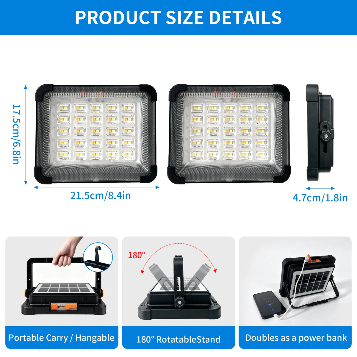 Portable Solar Rechargeable LED Floodlight & Emergency Camping Lantern