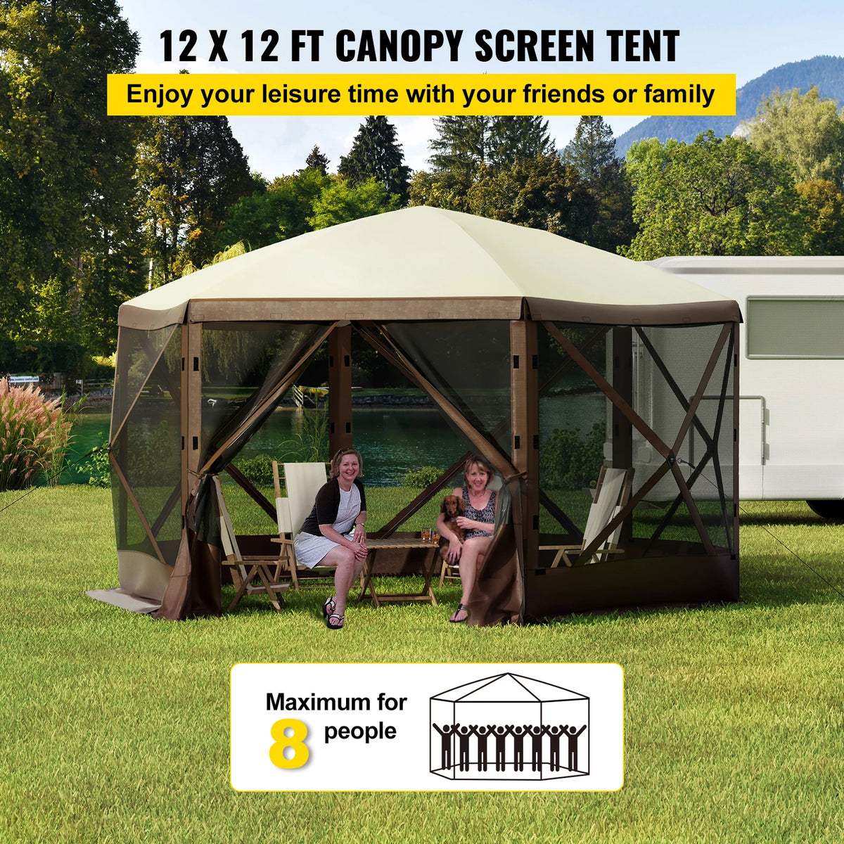 SucceBuy 6-Sided Pop-Up Camping Gazebo – 10' x 10' / 12' x 12'