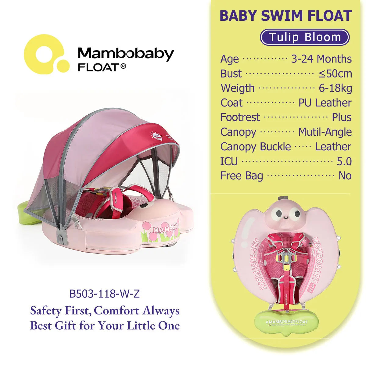 Mambobaby Baby Pool Float  For Infant Non-Inflatable Natation Buoy With Parasol