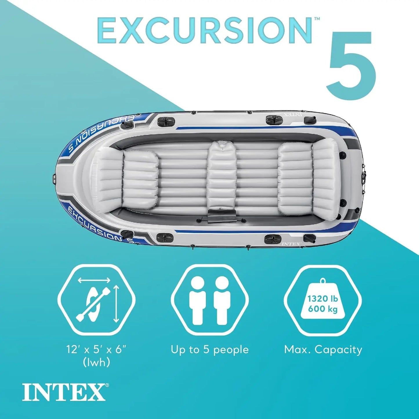 5 Person Inflatable Boat with Oars and Pump