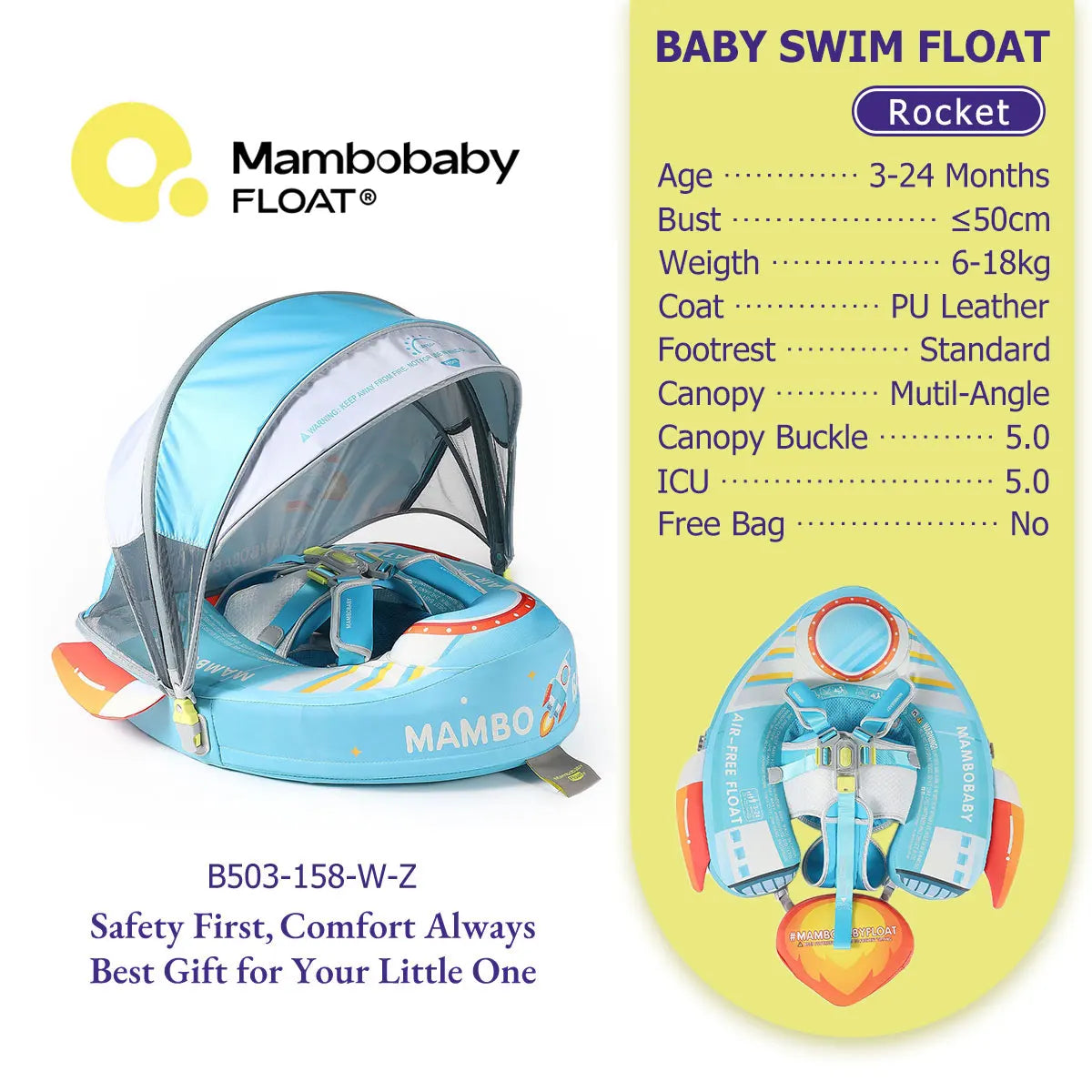 Mambobaby Baby Pool Float  For Infant Non-Inflatable Natation Buoy With Parasol