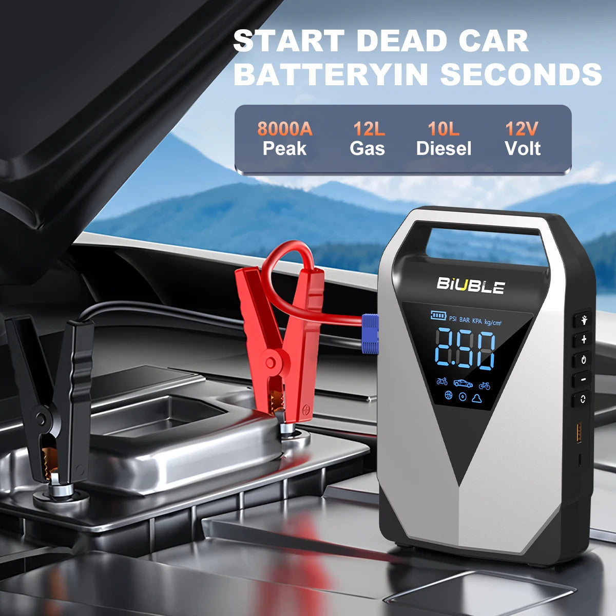 26000mAh Portable Car Jump Starter Air Pump 150PSI Air Compressor
