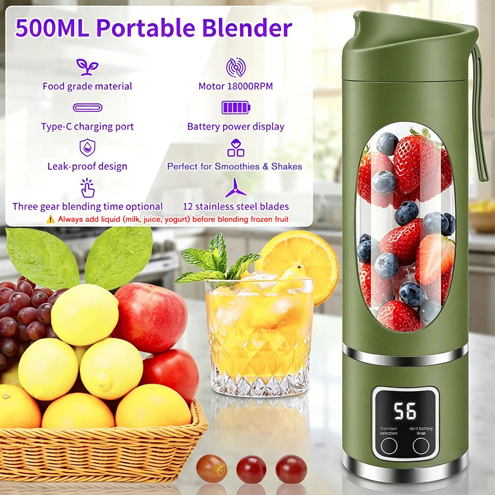 450ml Portable Juicer Blender Cup 12 Stainless Steel Blades 3 Speed Modes USB Charging