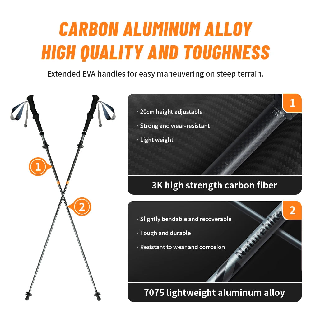Naturehike Carbon Fiber Trekking Poles 5 Sections Portable Folding Climbing Sticks Outdoor Hiking Collapsible Walking Sticks