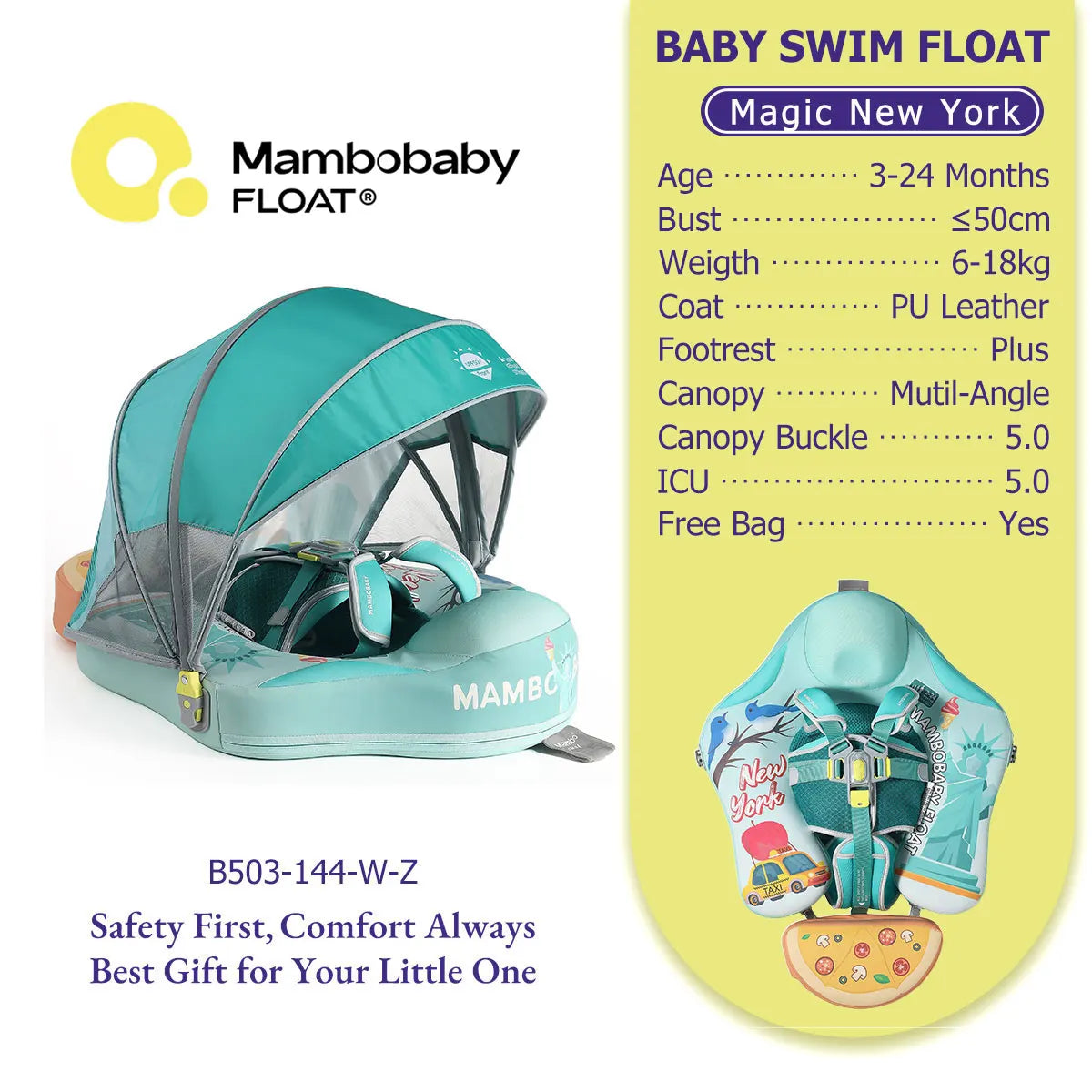 Mambobaby Baby Pool Float  For Infant Non-Inflatable Natation Buoy With Parasol