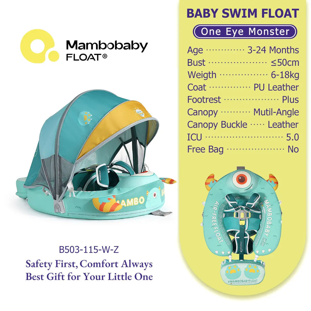 Mambobaby Baby Pool Float  For Infant Non-Inflatable Natation Buoy With Parasol
