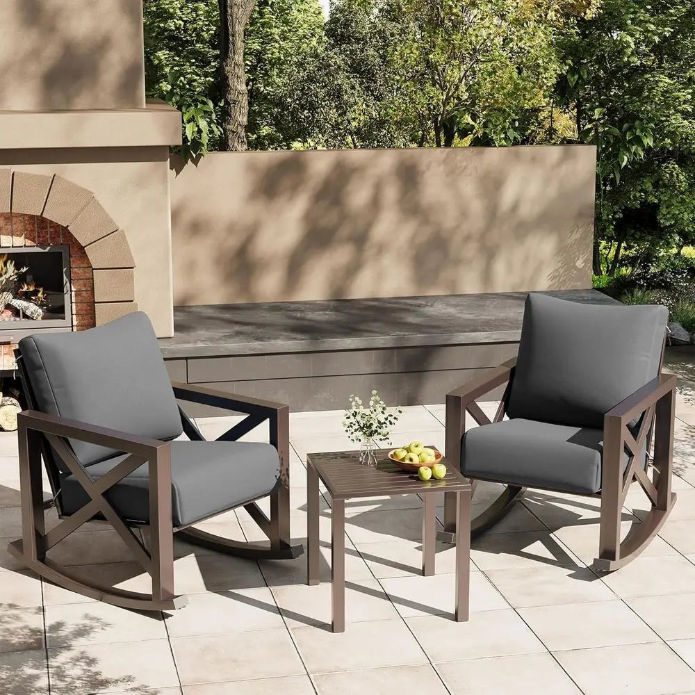 3 Piece Metal Patio Set with  Rocking Chairs Set