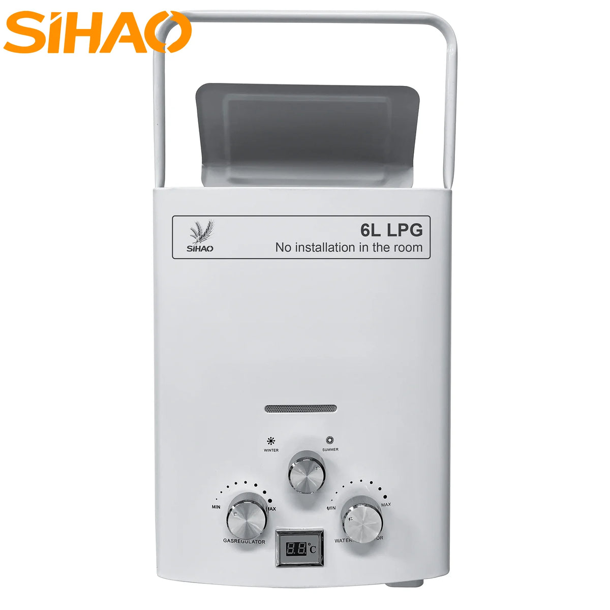 SIHAO 6L Portable Tankless LPG Water Heater – Digital Display for Outdoor Use