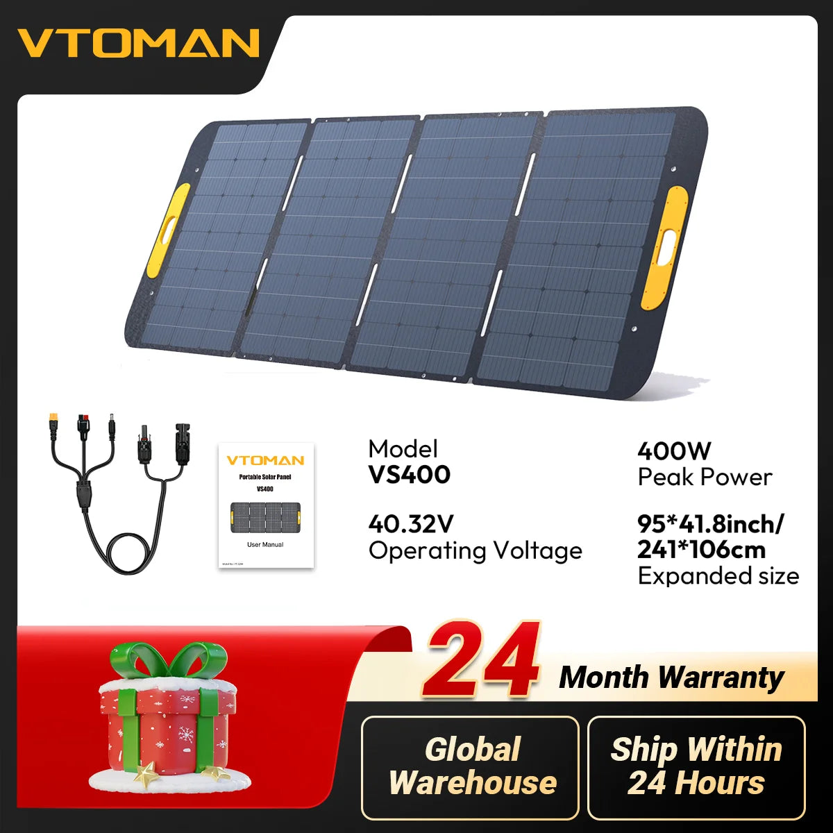 VTOMAN VS400W Foldable Solar Panel, 40.32V High Conversion Efficiency Solar Charger for Outdoor Camping, RV and Power Station