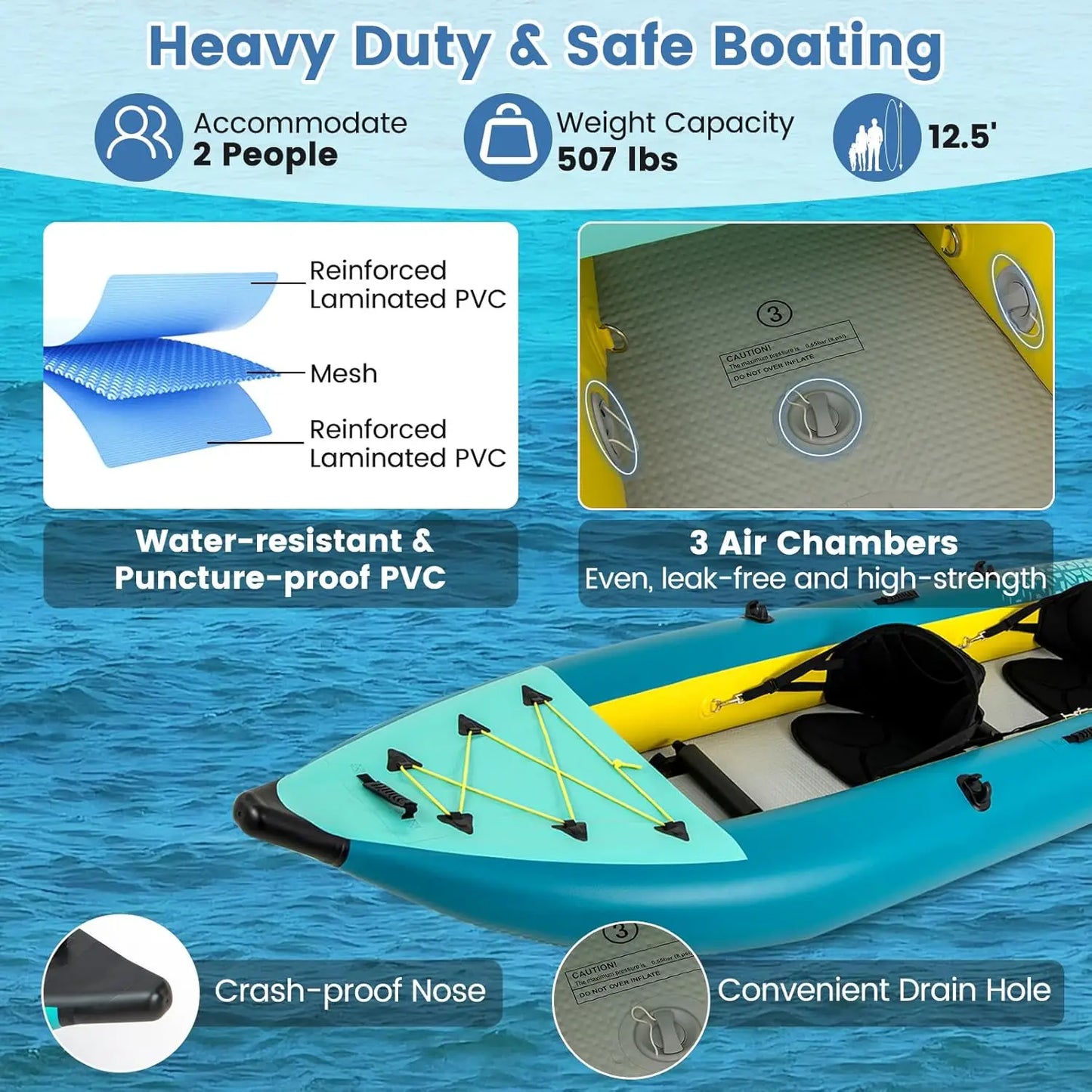 Inflatable Kayak, 2 Person Canoe