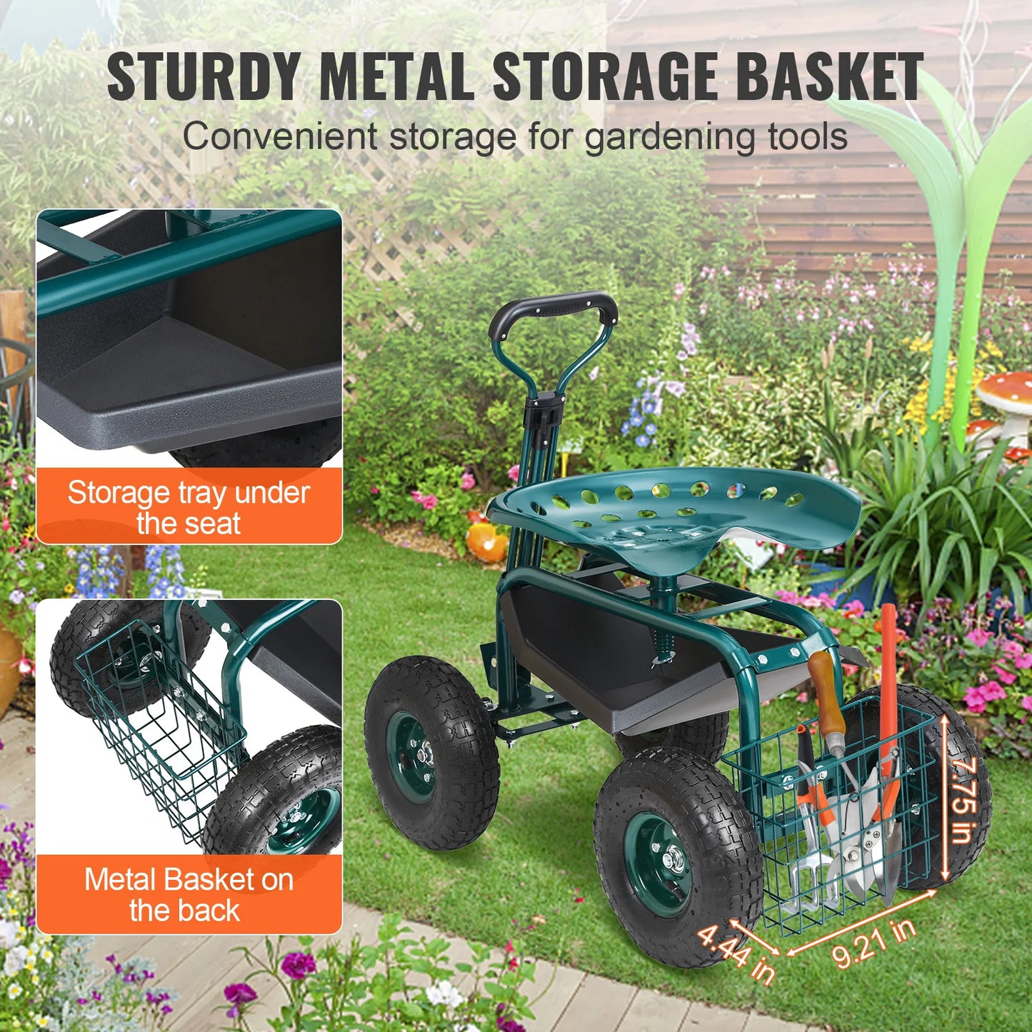 Garden Cart Rolling Workseat with Wheels
