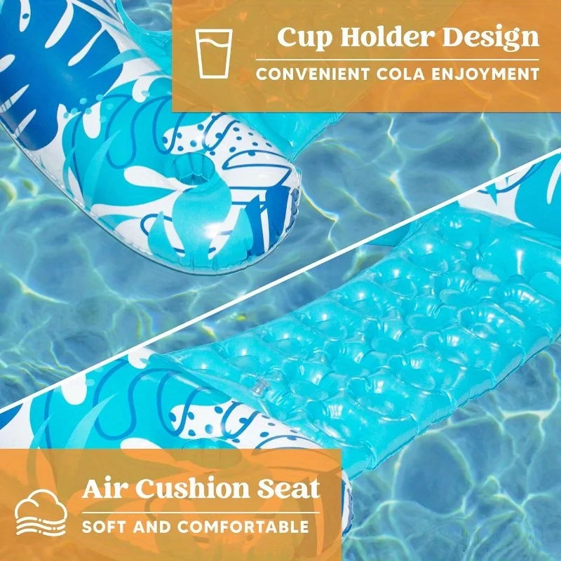 2 Pack Pool Chairs Inflatable Pool Floats with Cup Holders Hammock Noodle Mat for Relaxing Summer Water Fun