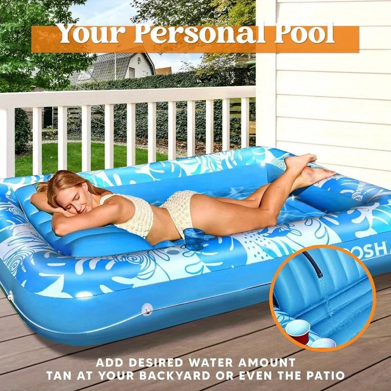 JOYFY 4 in 1 Suntan Tub Raft Floatie Inflatable Tanning Pool  70" x 46"
