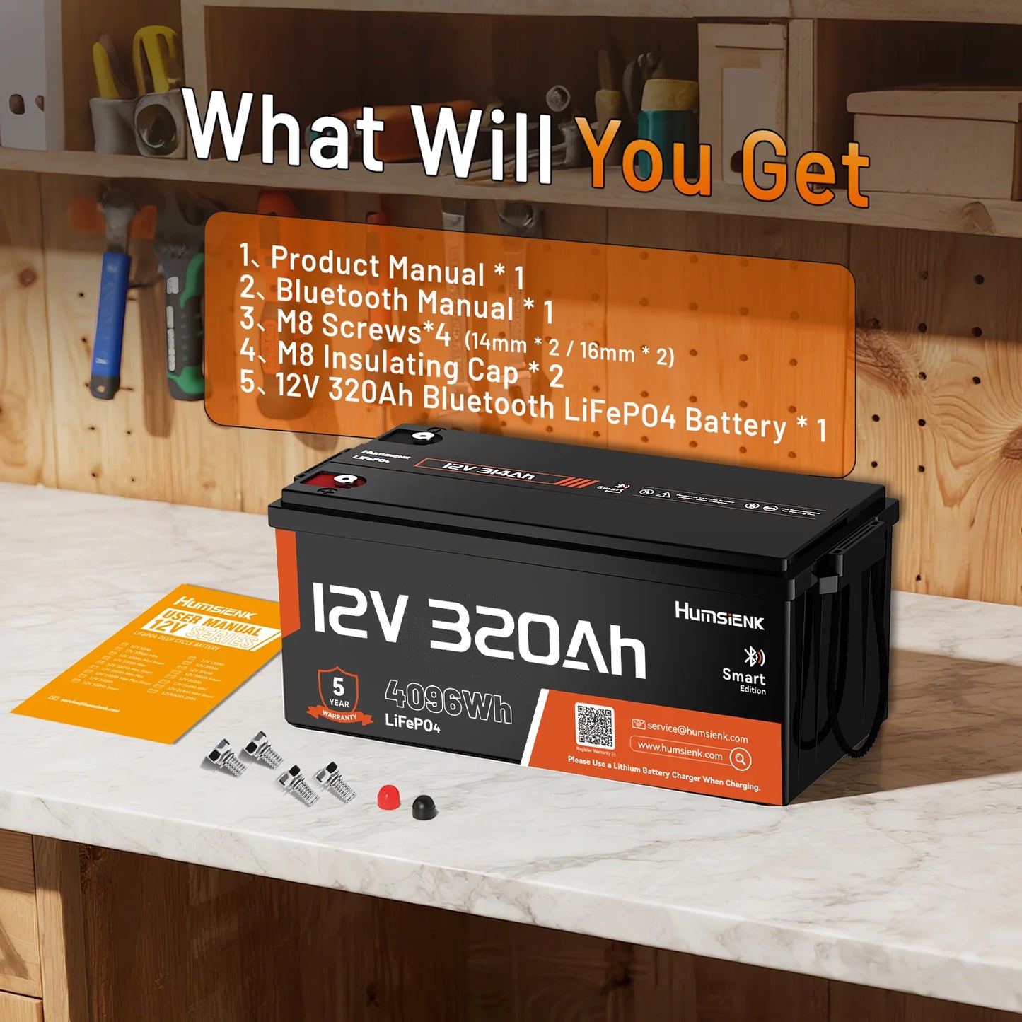 12V 320Ah Rechargeable Lithium Battery, Capacity 4096Wh, Built-in Bluetooth & 250A BMS, 15000+ Deep Cycle & 12V LiFePO4 Battery